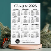 Hoera - Kalender en Logo - Zwart Wit Zakelijk Feestdagenkaart