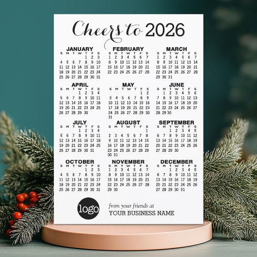 Hoera - Kalender en Logo - Zwart Wit Zakelijk Feestdagenkaart