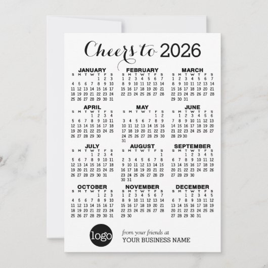 Hoera - Kalender en Logo - Zwart Wit Zakelijk Feestdagenkaart