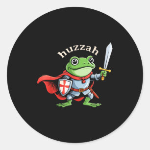 Hoera Kikker Ridder Grappig Zwaard Meme Citaat Mid Ronde Sticker