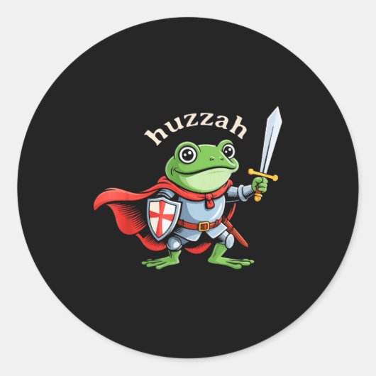 Hoera Kikker Ridder Grappig Zwaard Meme Citaat Mid Ronde Sticker (Voorkant)