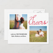 Hoera Modern Script Twee Vakantiefoto Feestdagenkaart (Voorkant / Achterkant)