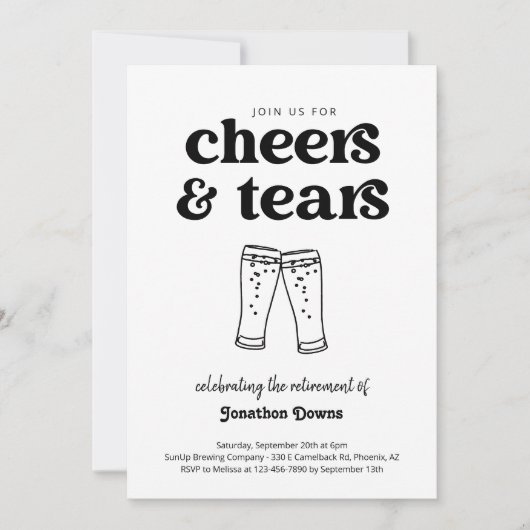 Hoera & tranen Uitnodiging van het Pensioenfeest (Voorkant)