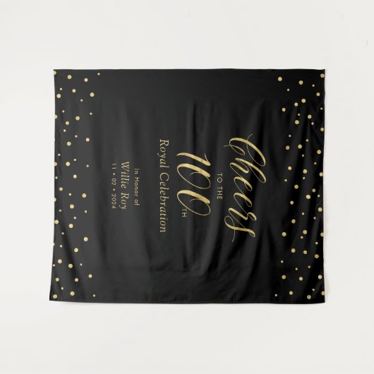 Hoera voor 100 | Goud en zwart 100e viering Wandkleed (Voorkant (horizontaal))