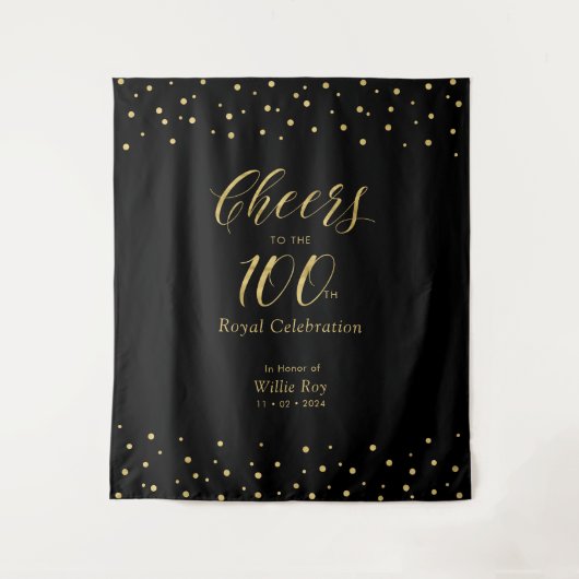 Hoera voor 100 | Goud en zwart 100e viering Wandkleed (Voorkant)