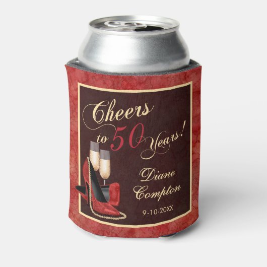 Hoera voor 50 jaar rood goud zwart blikjeskoeler (Blikje Achterkant)