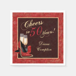Hoera voor 50 jaar rood goud zwart servet