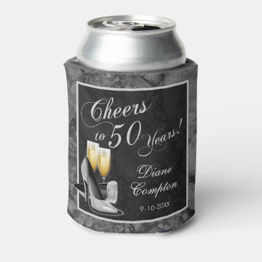 Hoera voor 50 jaar zilver en zwart blikjeskoeler (Blikje Achterkant)