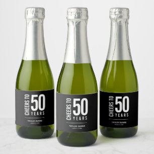 Hoera voor 50 jaar zwart en wit sparkling wijnetiket