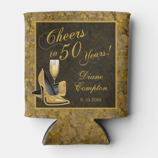 Hoera voor 50 jaar zwart goud blikjeskoeler (Voorkant)