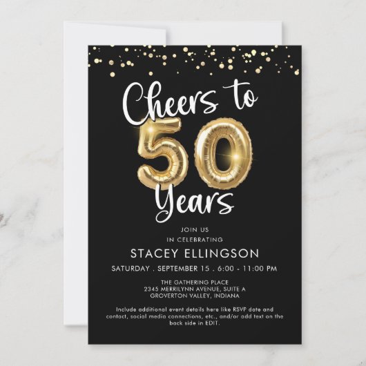 Hoera voor 50 Years Balloons Confetti Kaart (Voorkant)