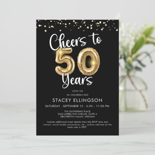 Hoera voor 50 Years Balloons Confetti Kaart (Staand voorkant)