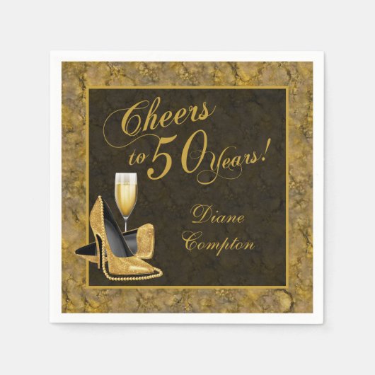 Hoera voor 50 Years Gold Black Servet (Voorkant)