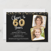 Hoera voor 60 Years 2 Photo Script Balloon Confett Kaart (Voorkant)