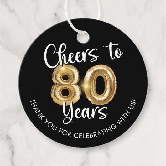 Hoera voor 80 Years Script Balloon Bedankjes Labels (Voorkant)