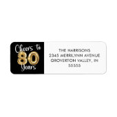 Hoera voor 80 Years Script Balloon Black Gold Etiket (Voorkant)