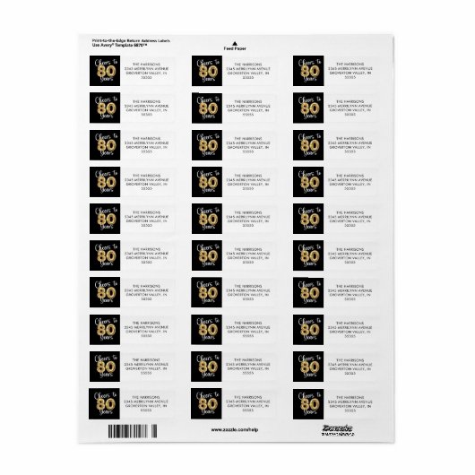 Hoera voor 80 Years Script Balloon Black Gold Etiket (Full Sheet)