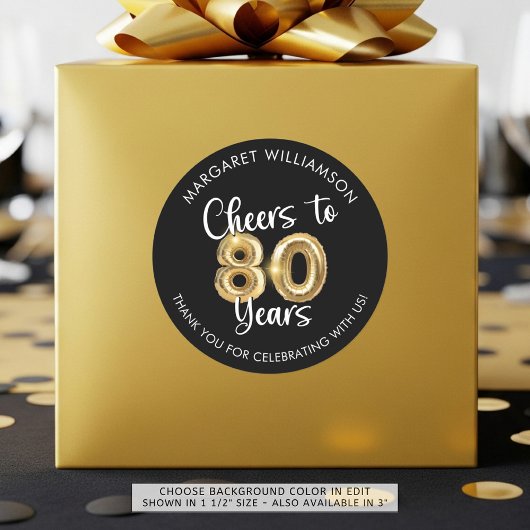 Hoera voor 80 Years Script Balloon Ronde Sticker