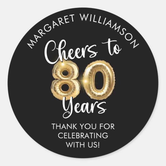 Hoera voor 80 Years Script Balloon Ronde Sticker (Voorkant)