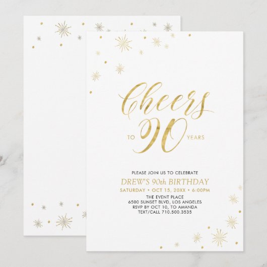 Hoera voor 90 | Goud & Wit 90ste verjaardagsfeest Kaart (Voorkant / Achterkant)