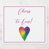 "Hoera voor de liefde" Waterverf Hart Sparkling Wijnetiket (Enkel label)