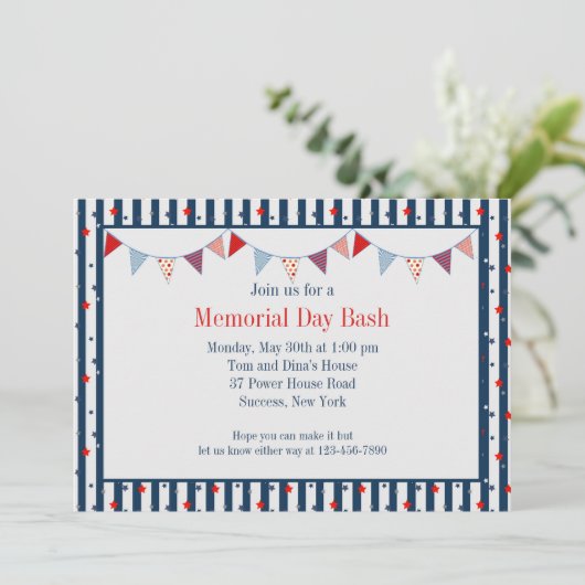 Hoera voor de Rode, Witte en Blauwe Uitnodiging (Staand voorkant)