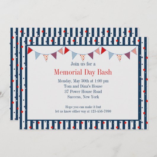 Hoera voor de Rode, Witte en Blauwe Uitnodiging (Voorkant / Achterkant)