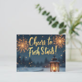 Hoera voor een frisse start: Inspirerend Nieuwjaar Briefkaart (Staand voorkant)