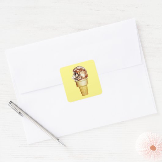 Hoera voor ijskap vierkante sticker (Envelop)