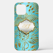 Hoesje-Mate Blauwgroen Gold Damask Case-Mate iPhone Case (Achterkant)