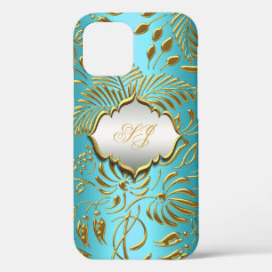 Hoesje-Mate Blauwgroen Gold Damask iPhone 12 Hoesje
