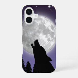 Hoesje met een wolf die jankt naar de volle maan iPhone 16 hoesje