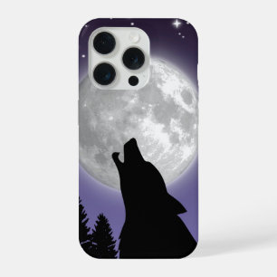 Hoesje met een wolf die jankt naar de volle maan iPhone 15 pro case