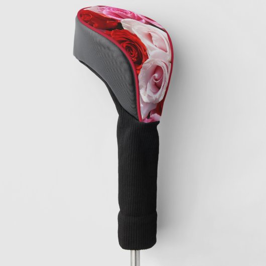Hoesje met rode rozen Golfkop Golfheadcover (Schuin)
