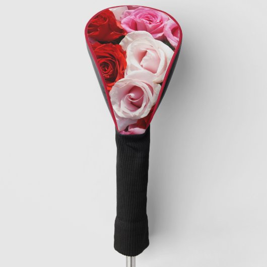 Hoesje met rode rozen Golfkop Golfheadcover (Voorkant)