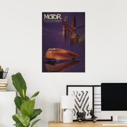  Hoesje motormagazijn, Futuristic City Car Poster (Thuiskantoor)