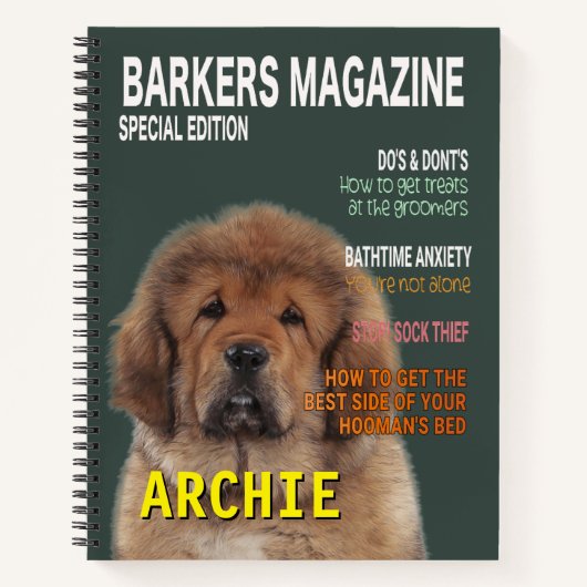 Hoesje Tibetan Mastiff Parody Magazine Notitieboek (Voorkant)