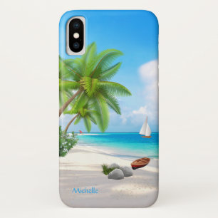 Hoesje: Tropische oceaanstrand met naam Case-Mate iPhone Case