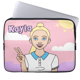 Hoesje van de Cartoon Girl Pink School Pencil Laptop Sleeve