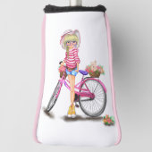 Hoesje van de Golfkop van Blonde Girl met roze bik Golfheadcover (Draai 90)