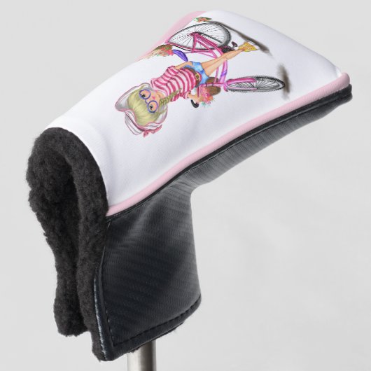 Hoesje van de Golfkop van Blonde Girl met roze bik Golfheadcover (3/4 voorkant)