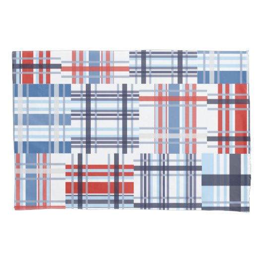 Hoesje van de rode, witte en blauwe Madras Pillow Kussensloop (Voorkant)