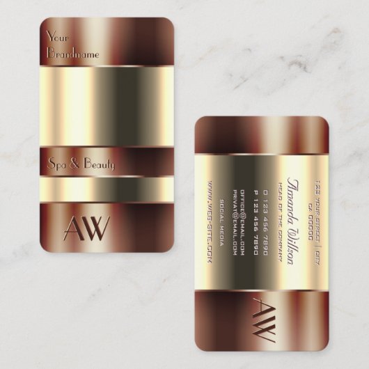 Hoesje van koperglas Kijk uit met beige vloeistoff Visitekaartje (Voorkant / Achterkant)