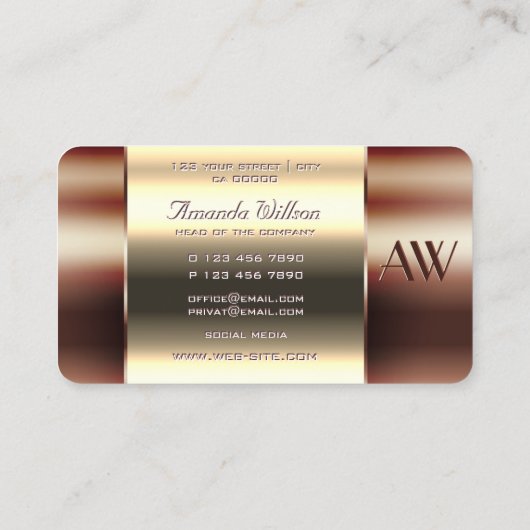 Hoesje van koperglas Kijk uit met beige vloeistoff Visitekaartje (Achterkant)