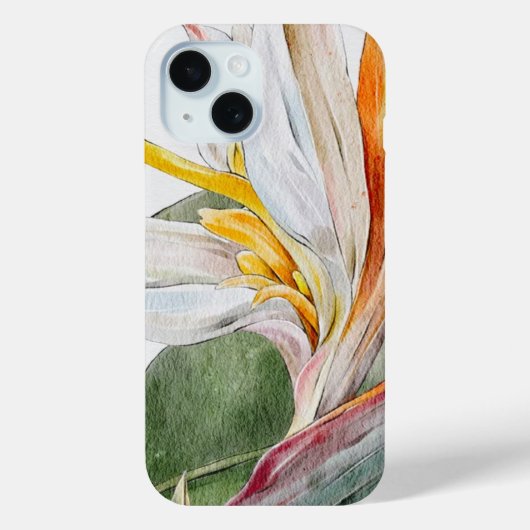 Hoesje voor iPhone 15 - Waterverf Exotic Flower (Achterkant)