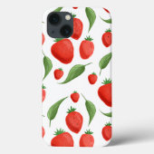 Hoesje voor iPhone met vers bladpatroon van aardbe (Achterkant)