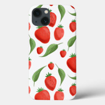 Hoesje voor iPhone met vers bladpatroon van aardbe