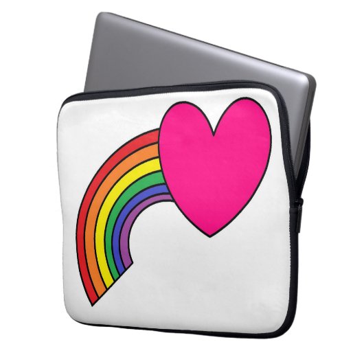 Hoesje voor laptop met roze hart en regenboog laptop sleeve (Voorkant Links)