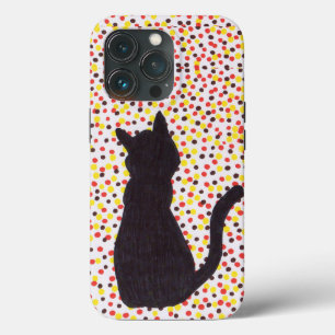 Hoesje voor telefoon - Zwarte kat tegen gekleurde 