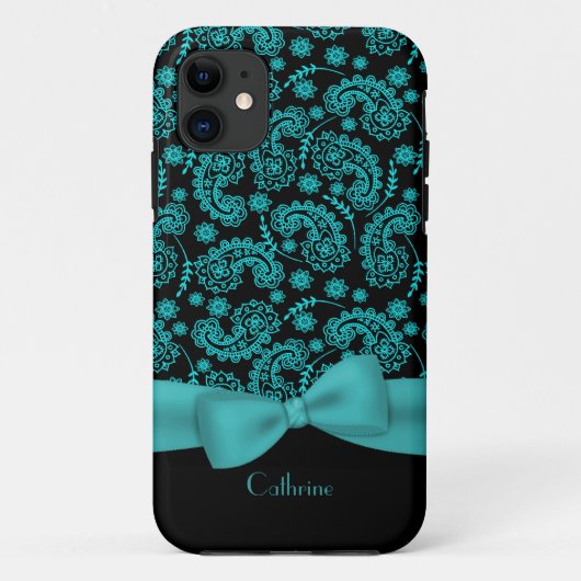 Hoesje zwart/Turquoise Paisley iPhone 5 (Achterkant)